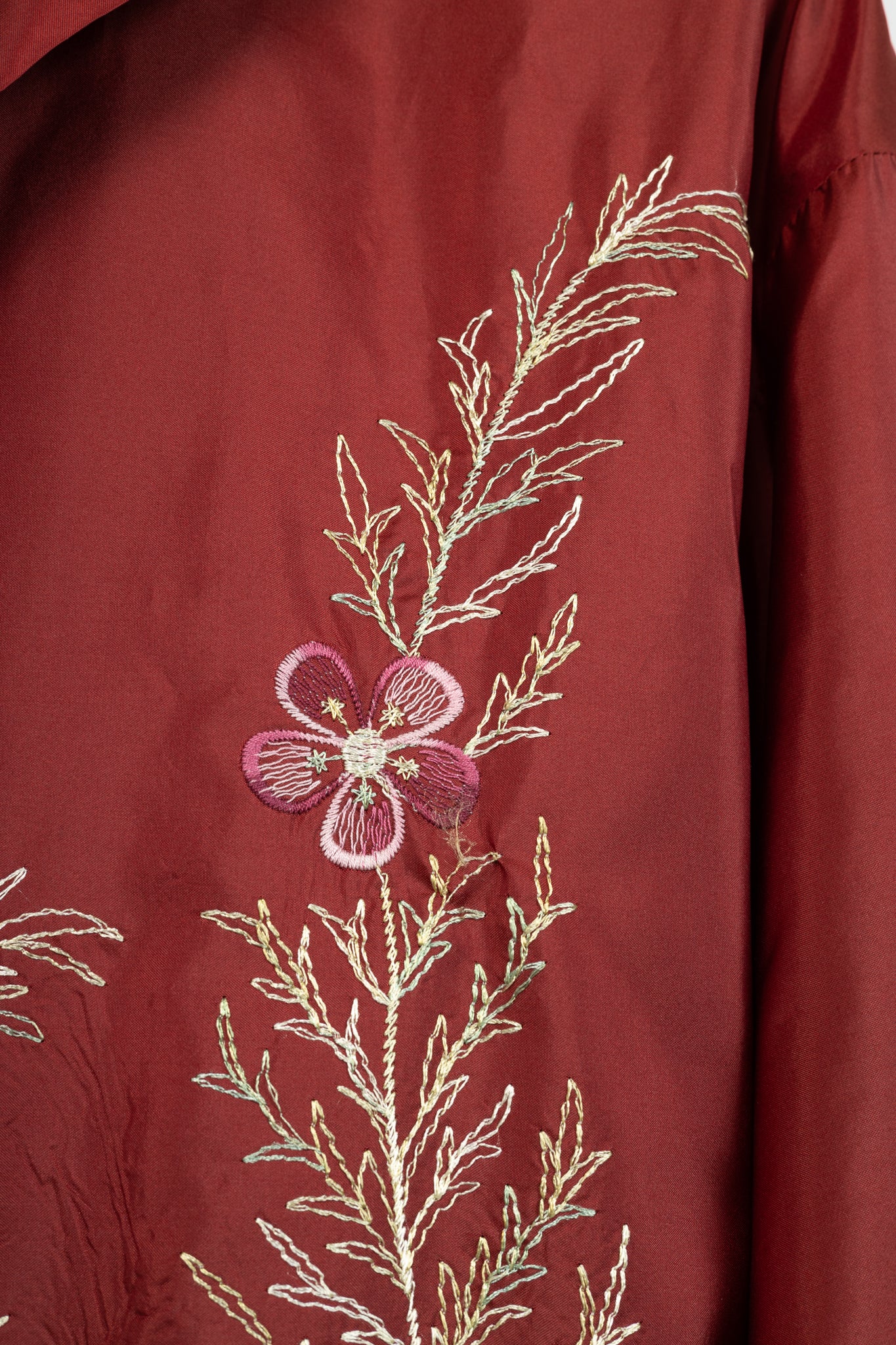 eskandar Red Silk Taffeta Floral-Embroidered Topper Coat