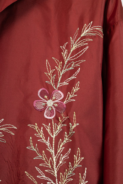 eskandar Red Silk Taffeta Floral-Embroidered Topper Coat