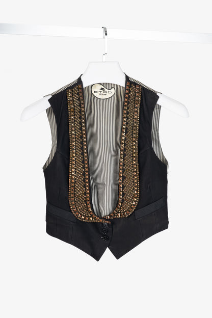 Etro Black Studded Stripe-Back Waistcoat