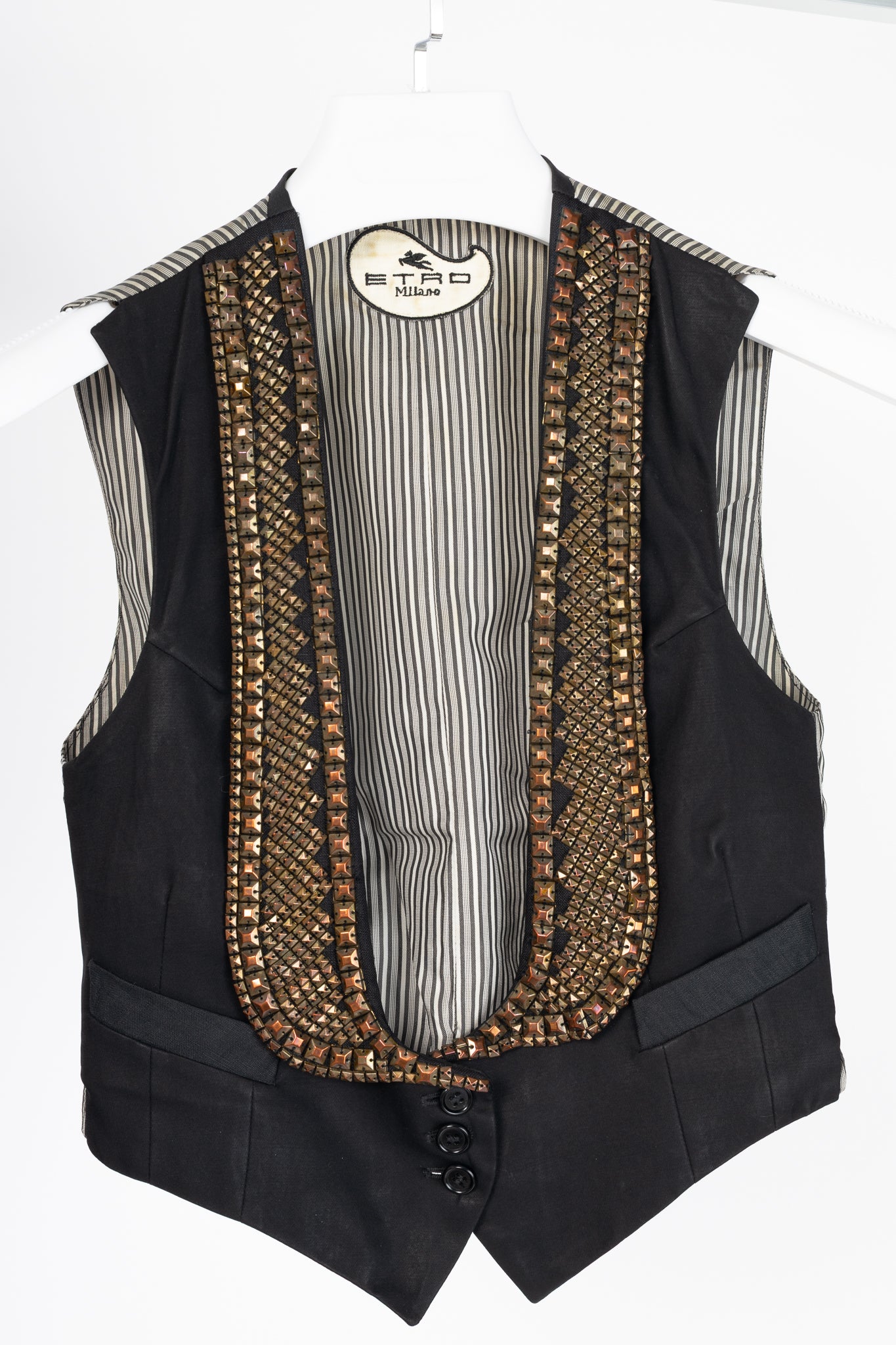 Etro Black Studded Stripe-Back Waistcoat