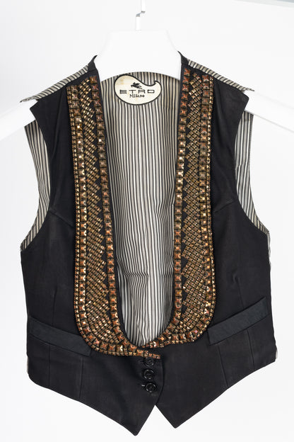 Etro Black Studded Stripe-Back Waistcoat