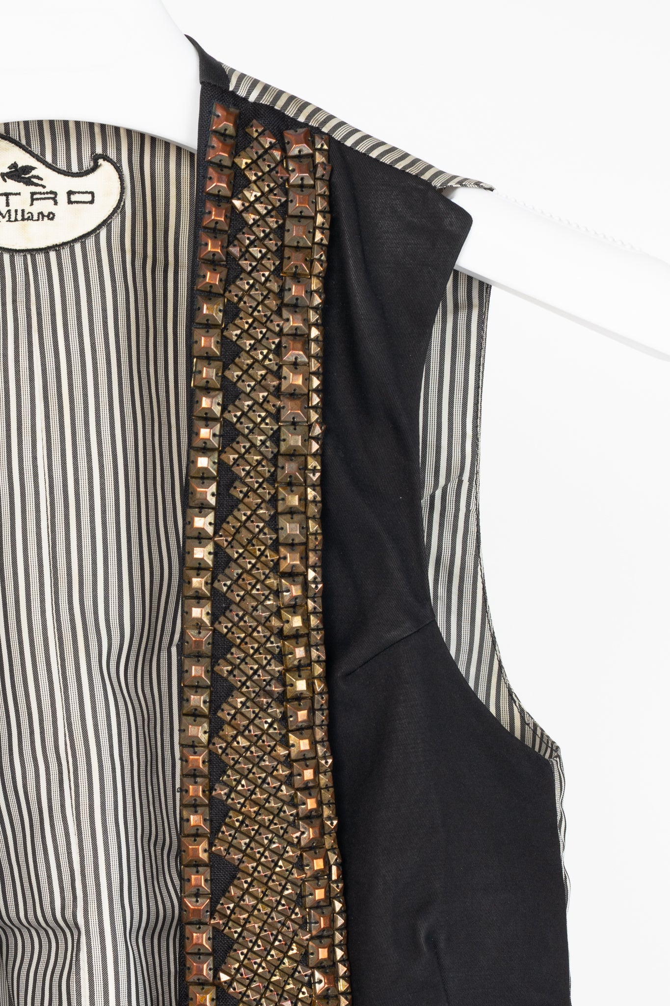 Etro Black Studded Stripe-Back Waistcoat