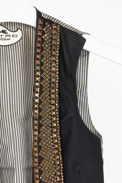 Etro Black Studded Stripe-Back Waistcoat