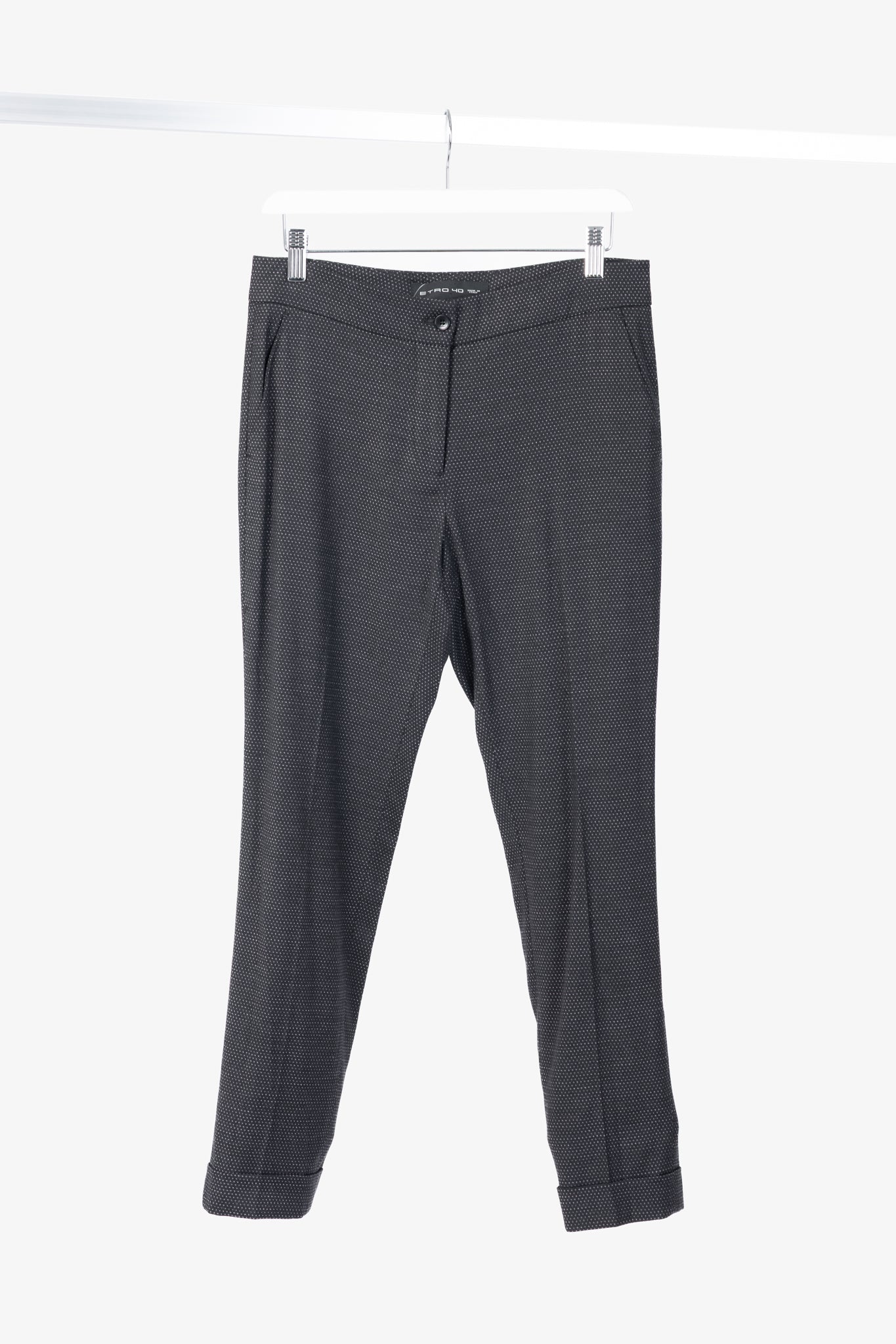 Etro Black Micro-Dot Wool-Blend Cuffed Trousers