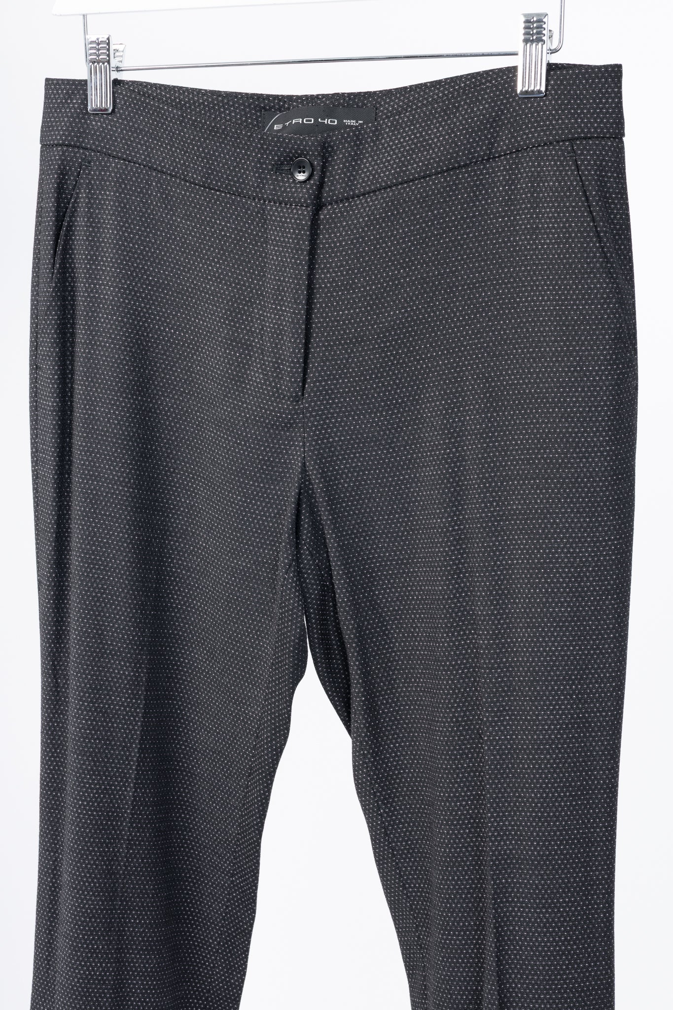 Etro Black Micro-Dot Wool-Blend Cuffed Trousers