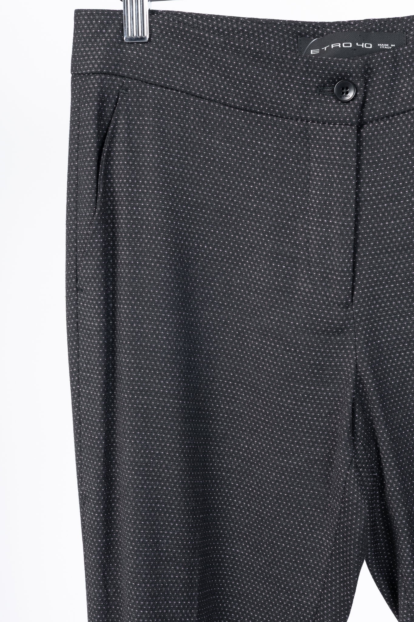 Etro Black Micro-Dot Wool-Blend Cuffed Trousers