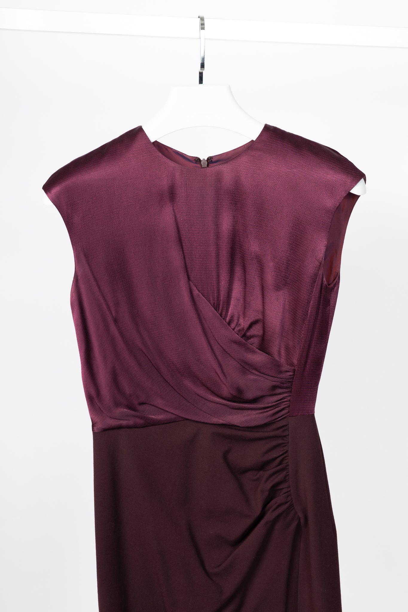 Etro Eggplant Envers Satin & Flannel Gathered Dress