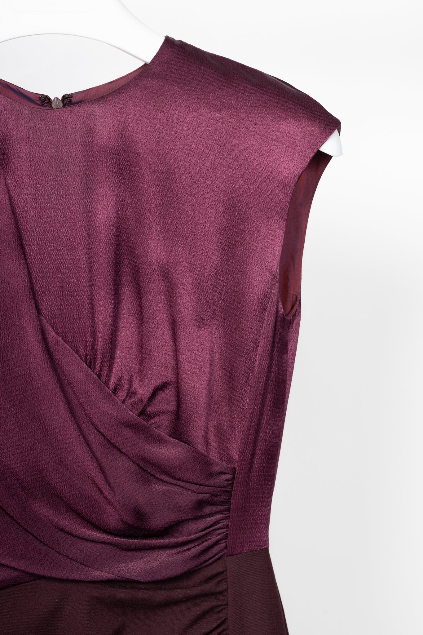 Etro Eggplant Envers Satin & Flannel Gathered Dress