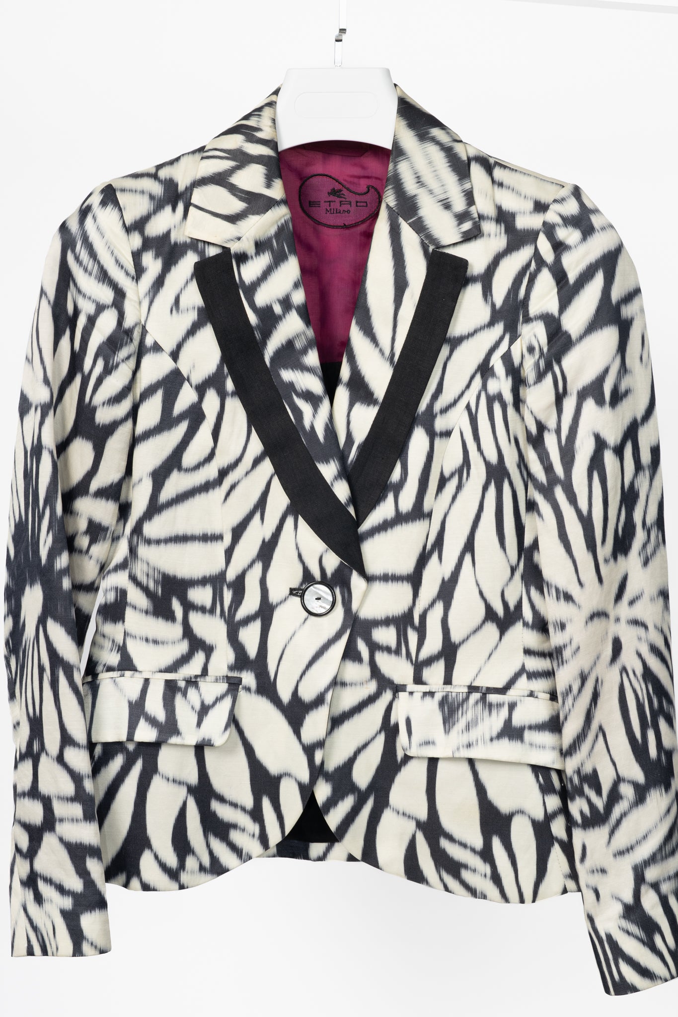 Etro White & Black Tie-Dye Flax-Satin Blazer