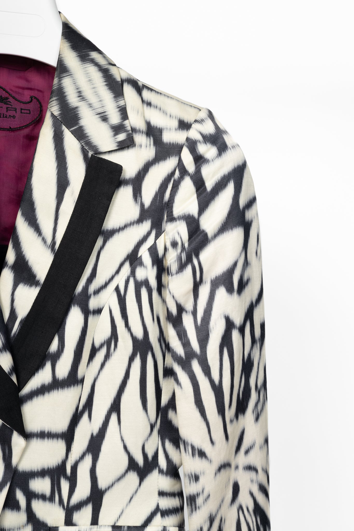 Etro White & Black Tie-Dye Flax-Satin Blazer