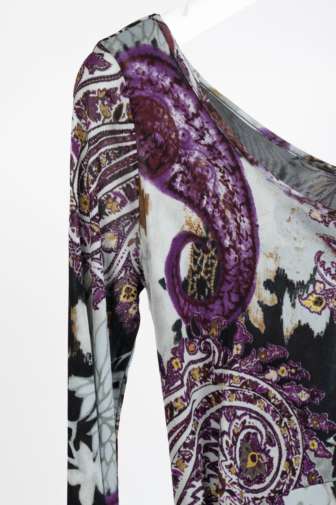Etro Grey & Purple Floral-Paisley Mesh 3/4-Sleeve Dress