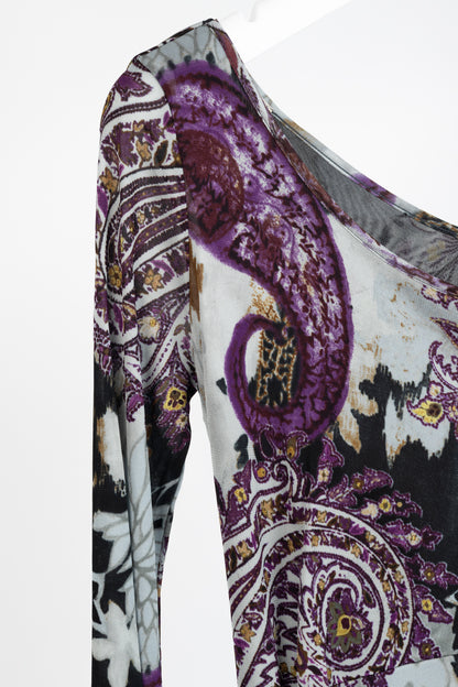 Etro Grey & Purple Floral-Paisley Mesh 3/4-Sleeve Dress