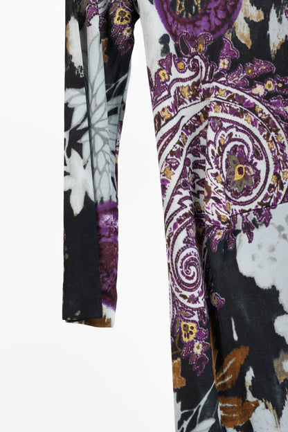 Etro Grey & Purple Floral-Paisley Mesh 3/4-Sleeve Dress