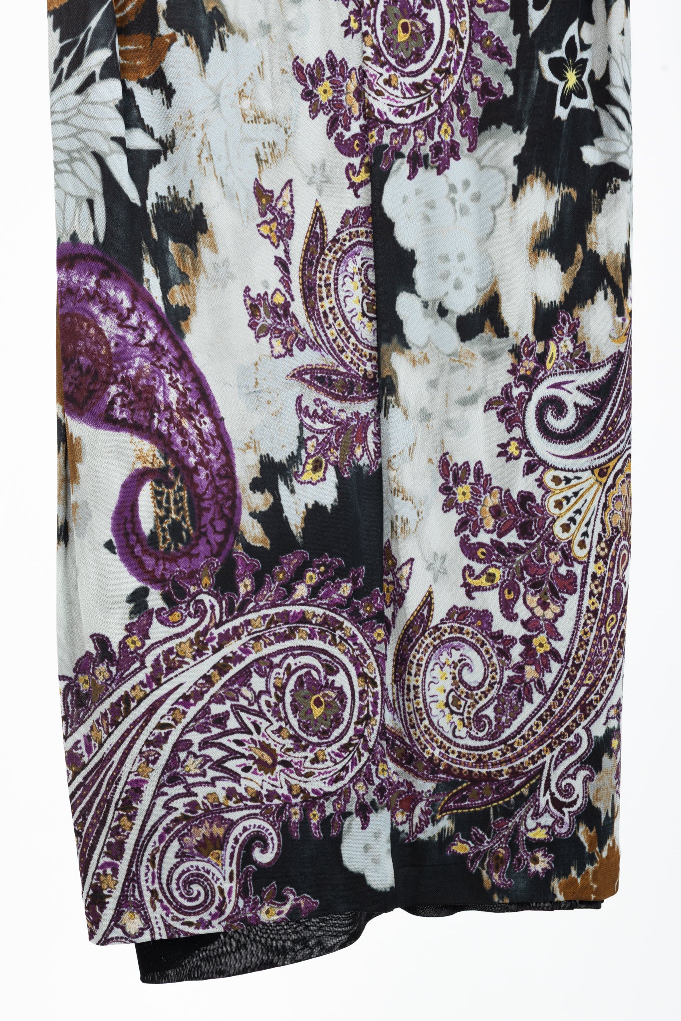 Etro Grey & Purple Floral-Paisley Mesh 3/4-Sleeve Dress