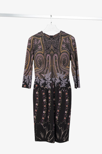 Etro Purple & Black Paisley & Floral Jersey Midi Dress