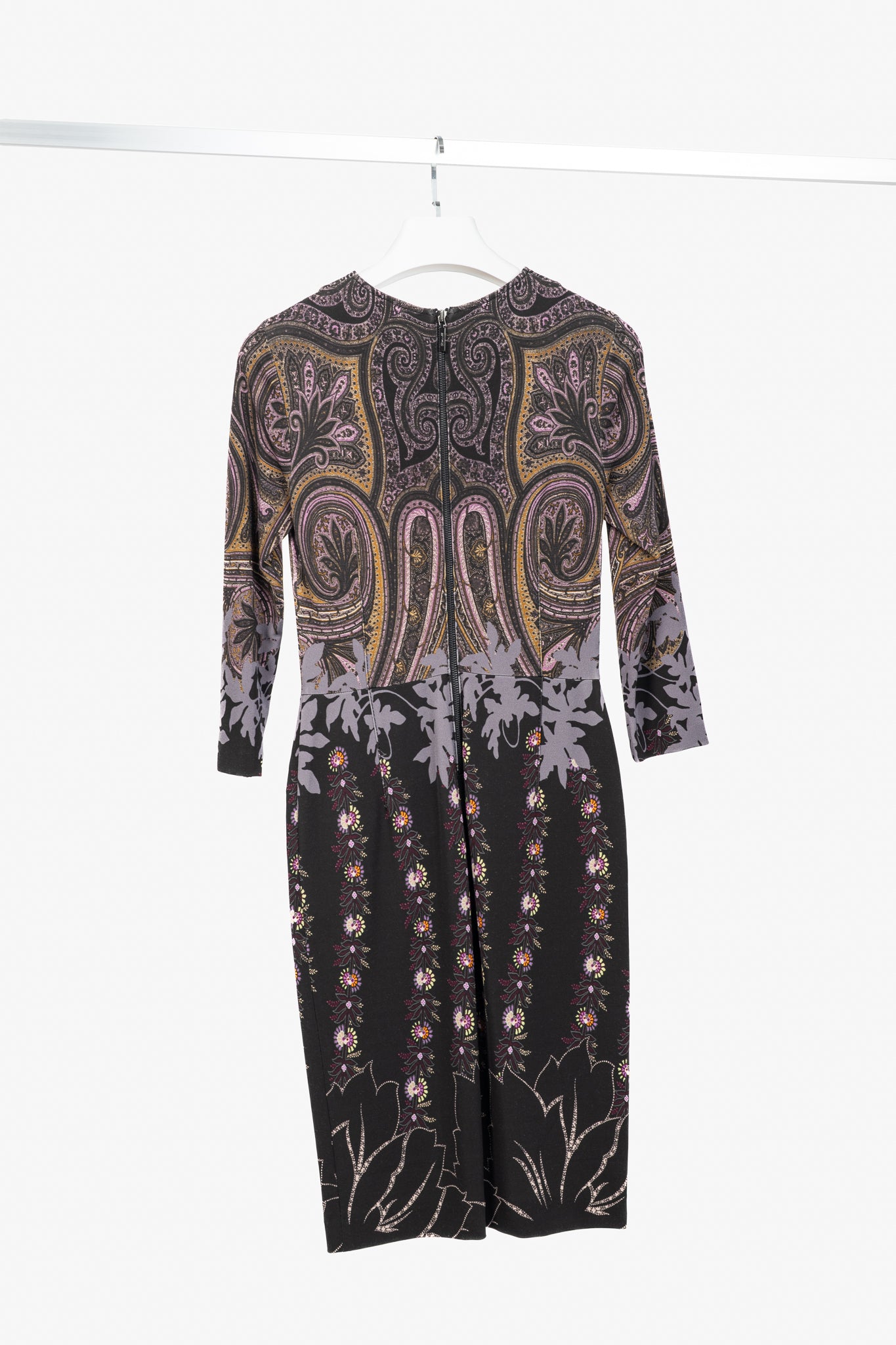 Etro Purple & Black Paisley & Floral Jersey Midi Dress