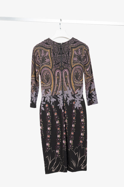 Etro Purple & Black Paisley & Floral Jersey Midi Dress