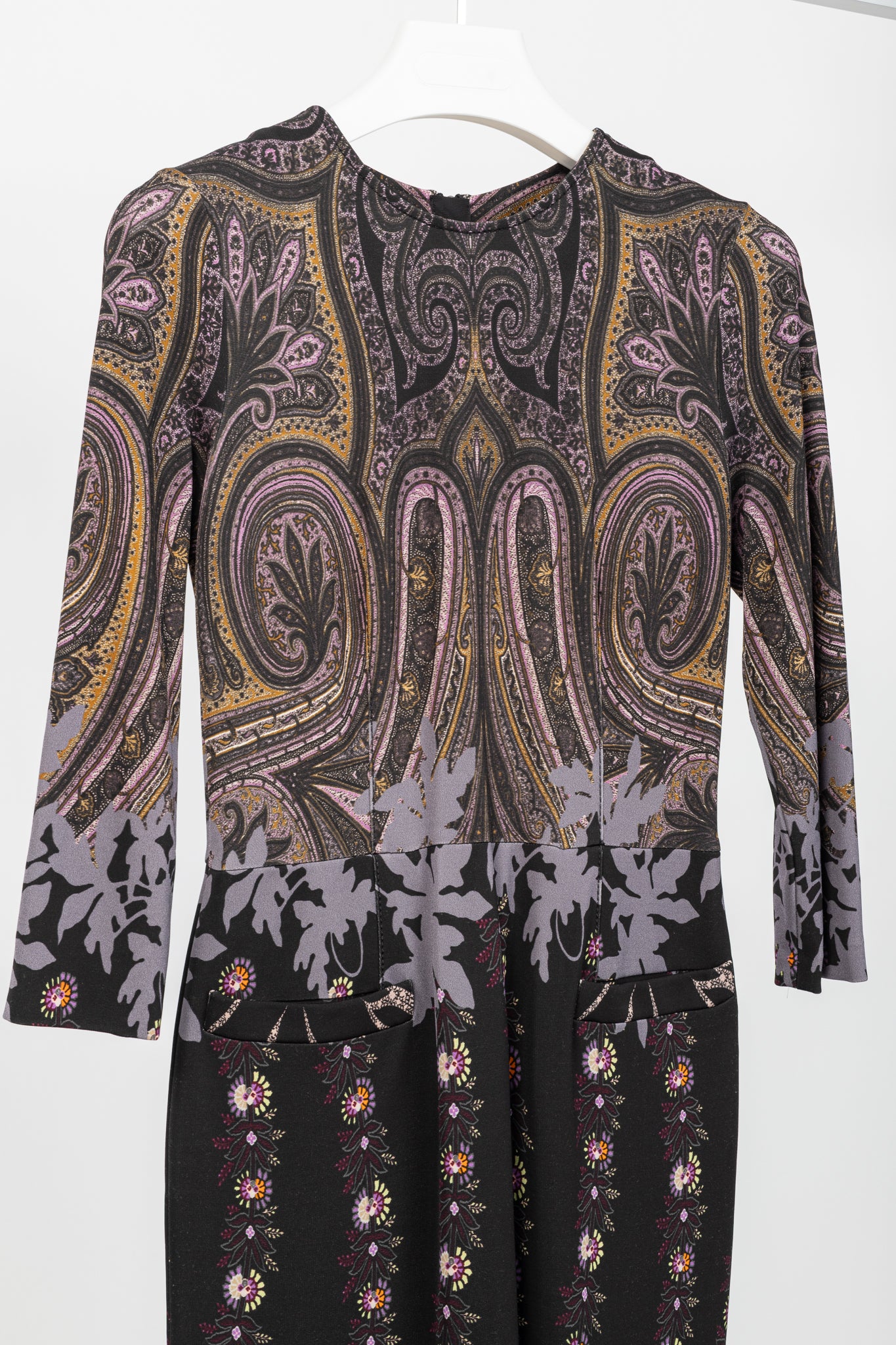 Etro Purple & Black Paisley & Floral Jersey Midi Dress