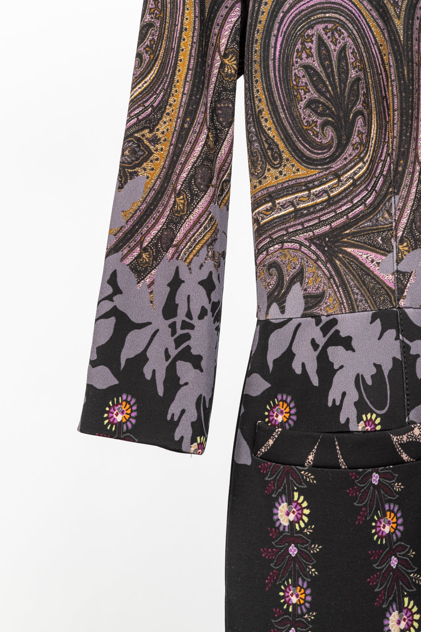 Etro Purple & Black Paisley & Floral Jersey Midi Dress