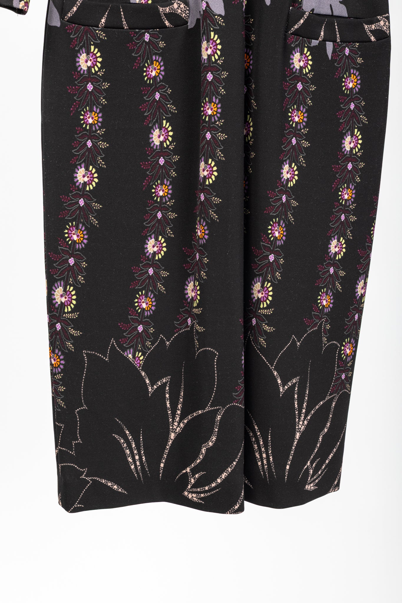 Etro Purple & Black Paisley & Floral Jersey Midi Dress