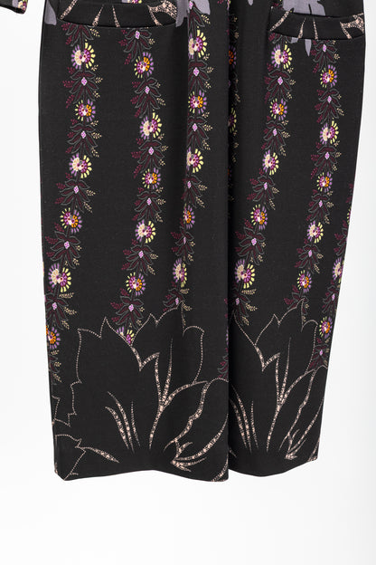 Etro Purple & Black Paisley & Floral Jersey Midi Dress