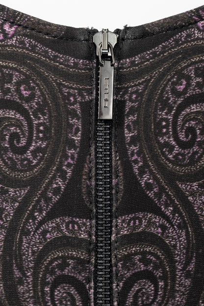 Etro Purple & Black Paisley & Floral Jersey Midi Dress