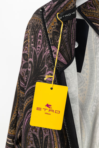 Etro Purple & Black Paisley & Floral Jersey Midi Dress