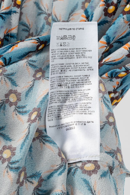 Etro PF/23 Azzurro Floralia Crepe Midi Wrap Dress