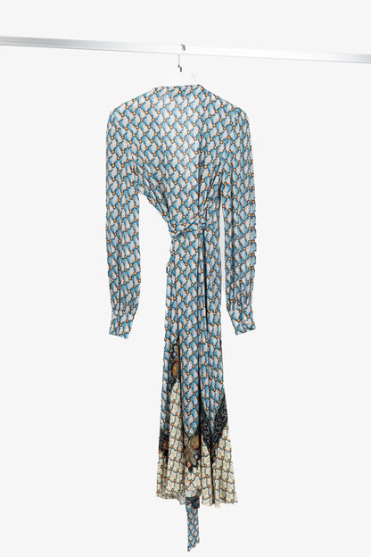 Etro PF/23 Azzurro Floralia Crepe Midi Wrap Dress