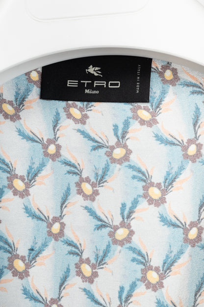 Etro PF/23 Azzurro Floralia Crepe Midi Wrap Dress