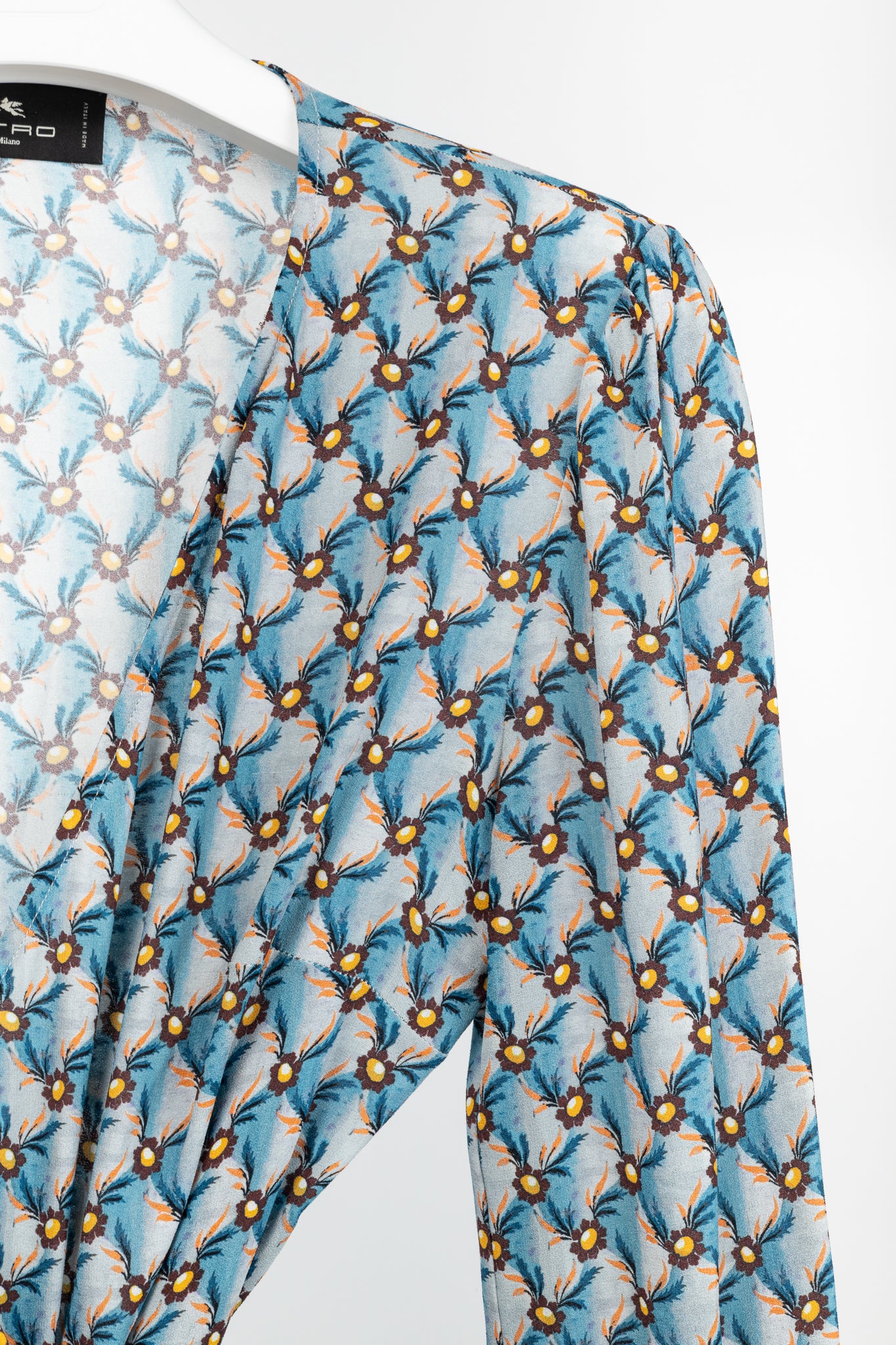 Etro PF/23 Azzurro Floralia Crepe Midi Wrap Dress