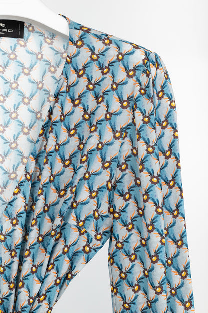 Etro PF/23 Azzurro Floralia Crepe Midi Wrap Dress