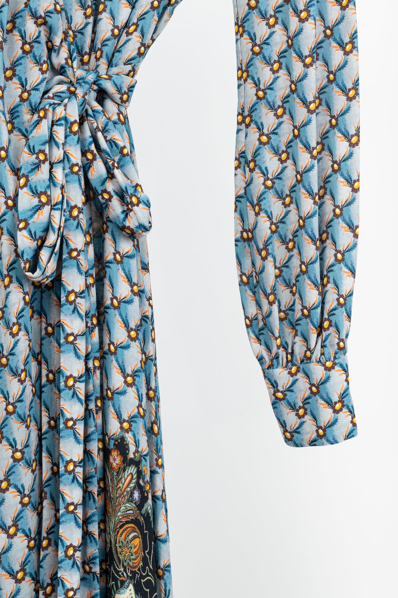 Etro PF/23 Azzurro Floralia Crepe Midi Wrap Dress