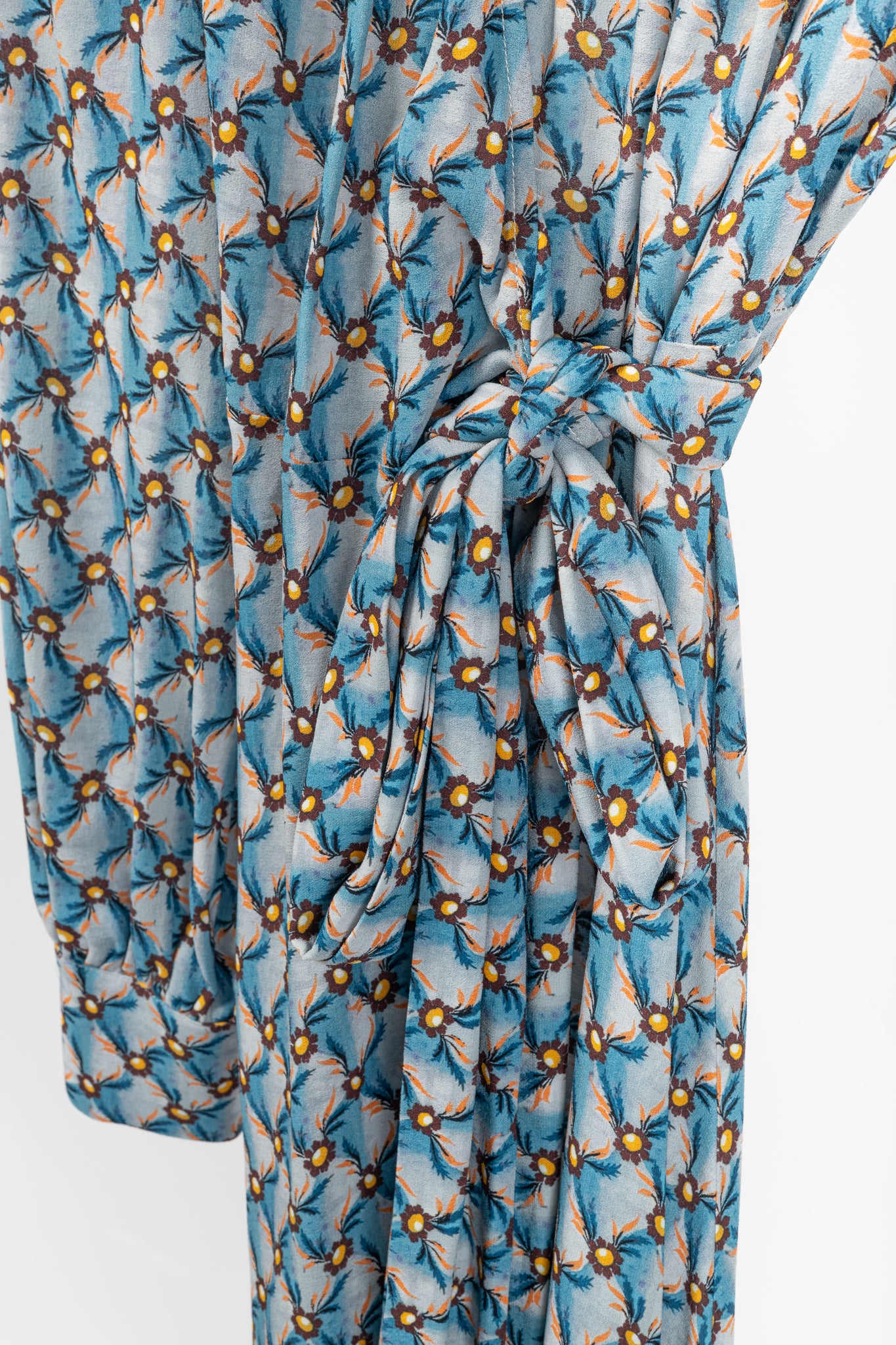 Etro PF/23 Azzurro Floralia Crepe Midi Wrap Dress