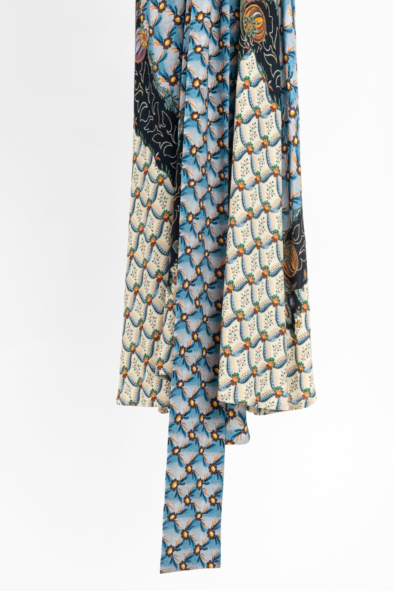 Etro PF/23 Azzurro Floralia Crepe Midi Wrap Dress