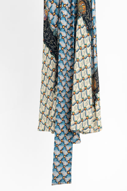 Etro PF/23 Azzurro Floralia Crepe Midi Wrap Dress