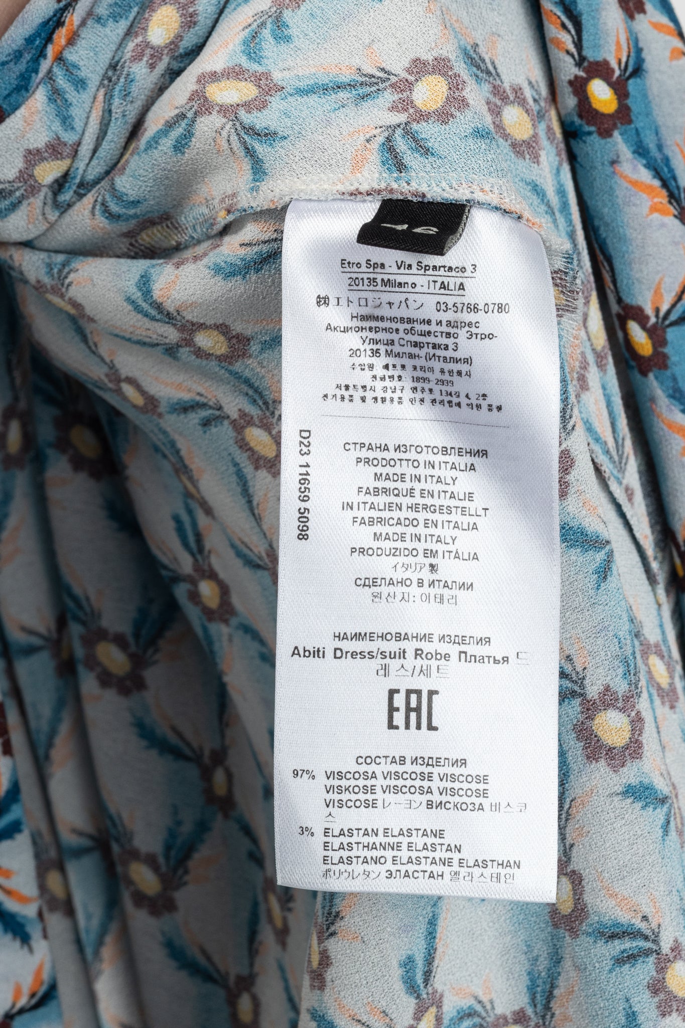 Etro PF/23 Azzurro Floralia Crepe Midi Wrap Dress