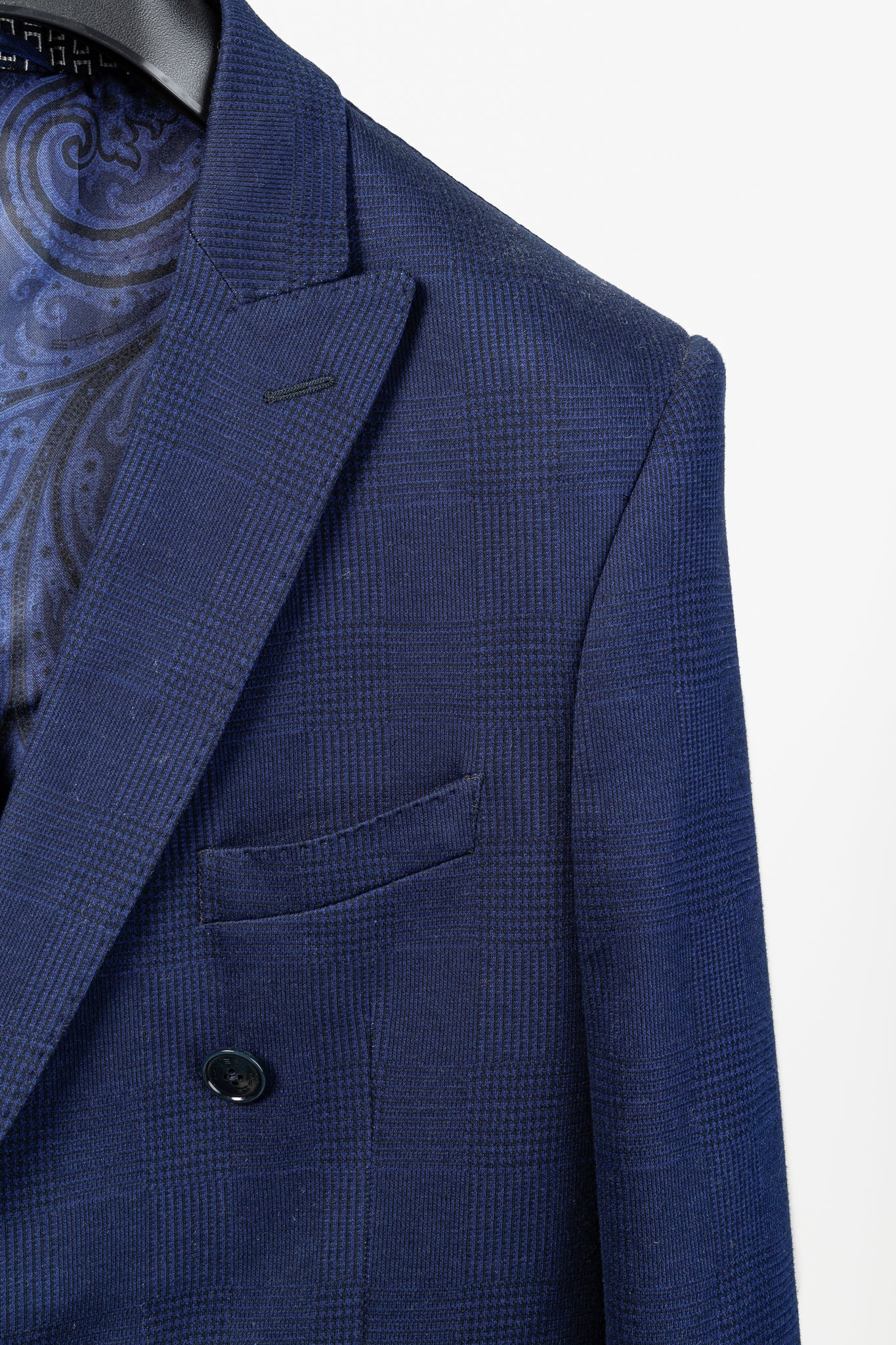 Etro Navy Blue Tartan Double-Breasted Silk-Lined Blazer