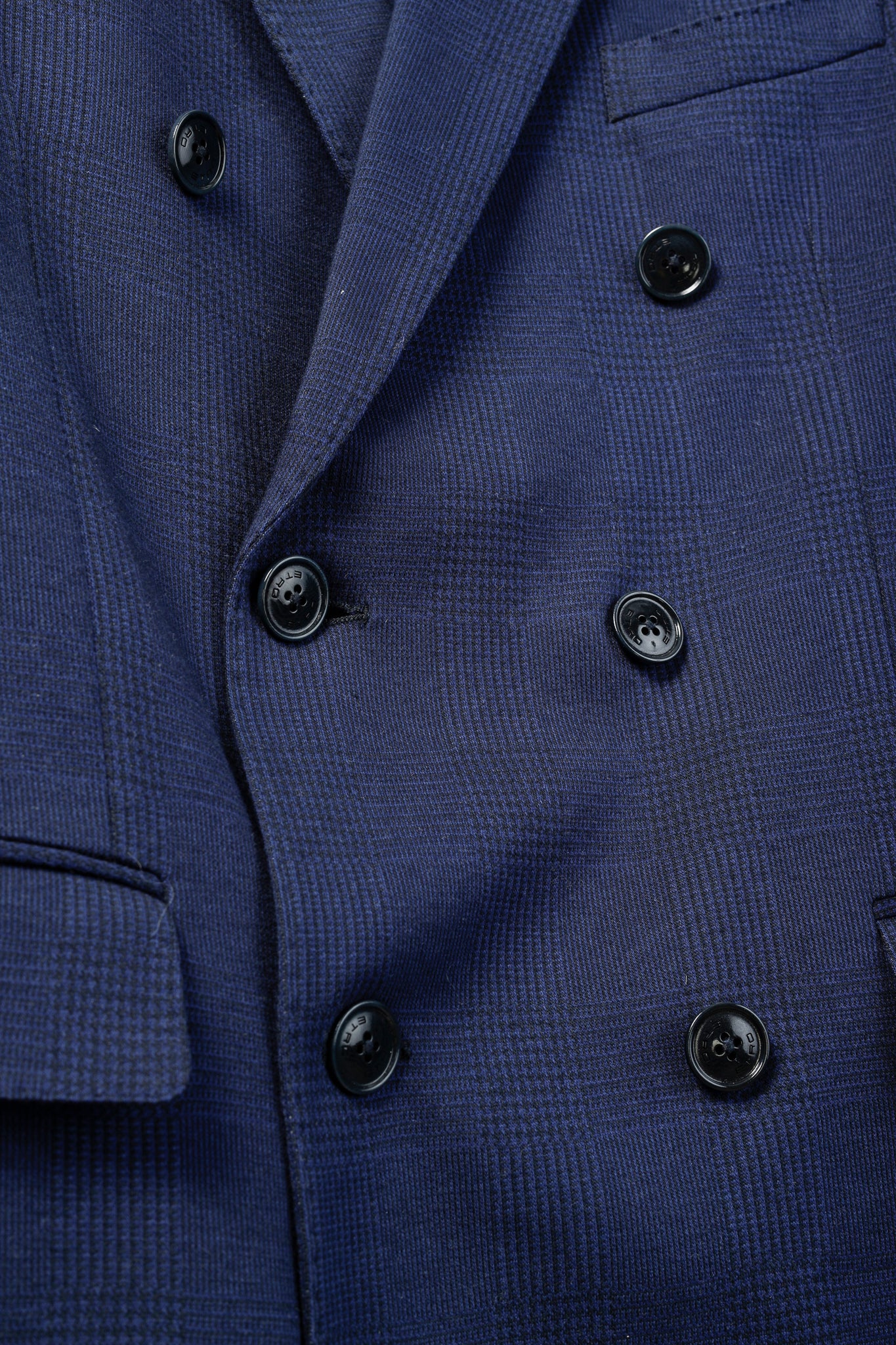 Etro Navy Blue Tartan Double-Breasted Silk-Lined Blazer