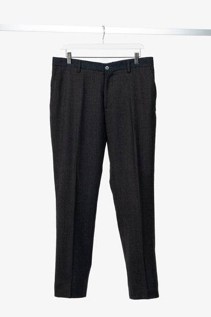 Etro Superleggerr Charcoal Wool-Flannel Herringbone-Trim Trousers