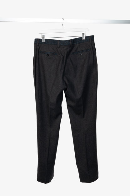 Etro Superleggerr Charcoal Wool-Flannel Herringbone-Trim Trousers