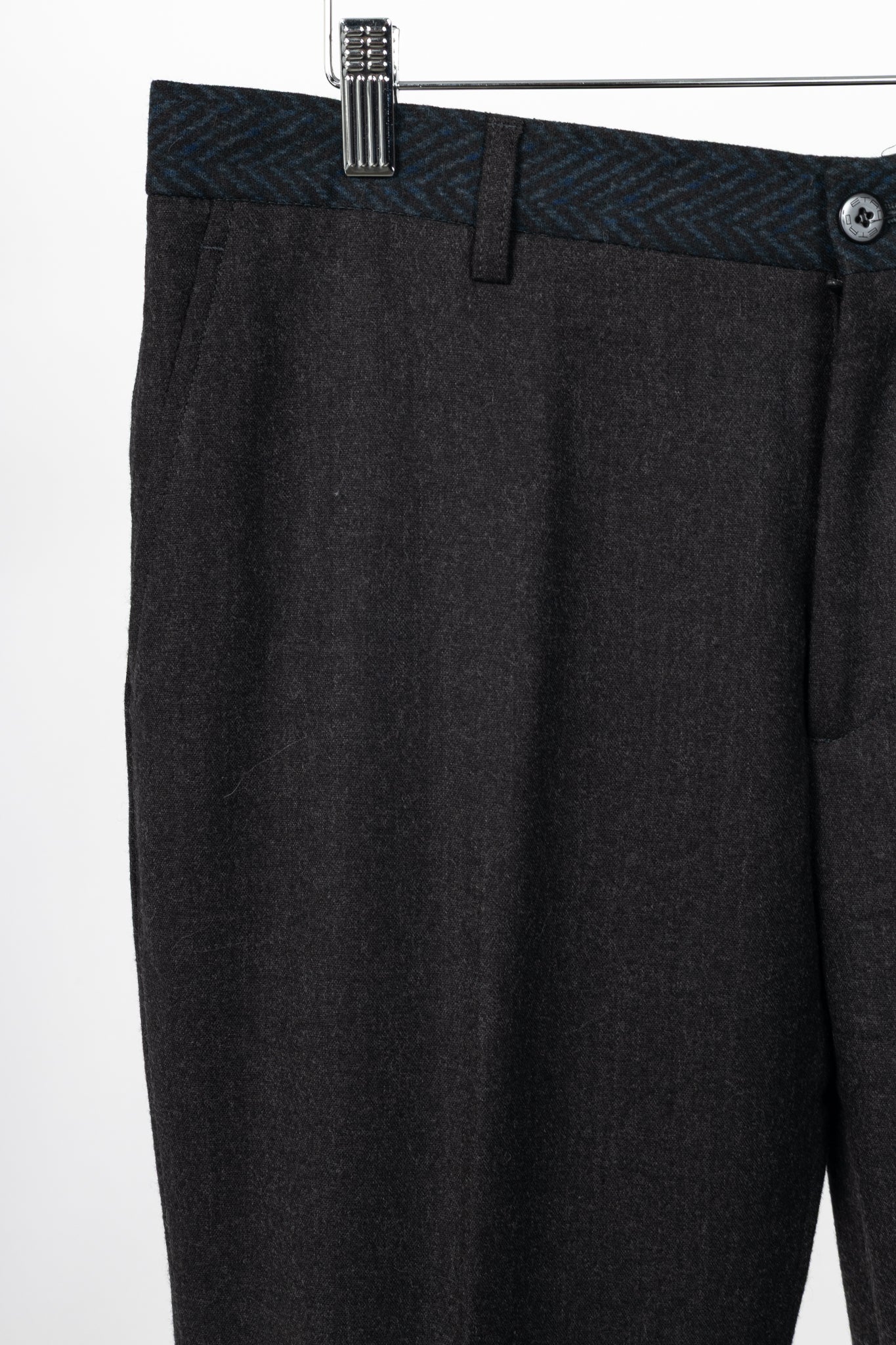 Etro Superleggerr Charcoal Wool-Flannel Herringbone-Trim Trousers