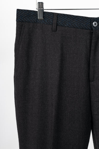 Etro Superleggerr Charcoal Wool-Flannel Herringbone-Trim Trousers