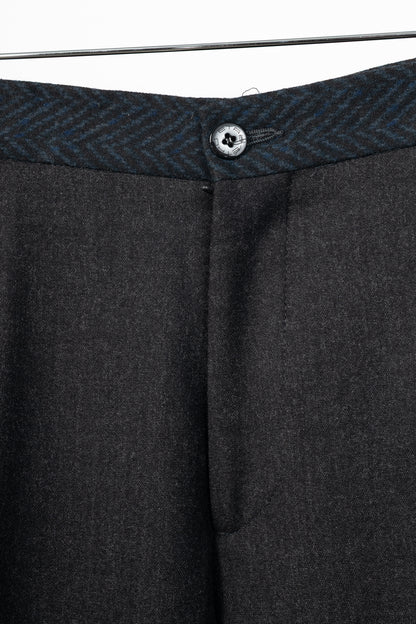 Etro Superleggerr Charcoal Wool-Flannel Herringbone-Trim Trousers