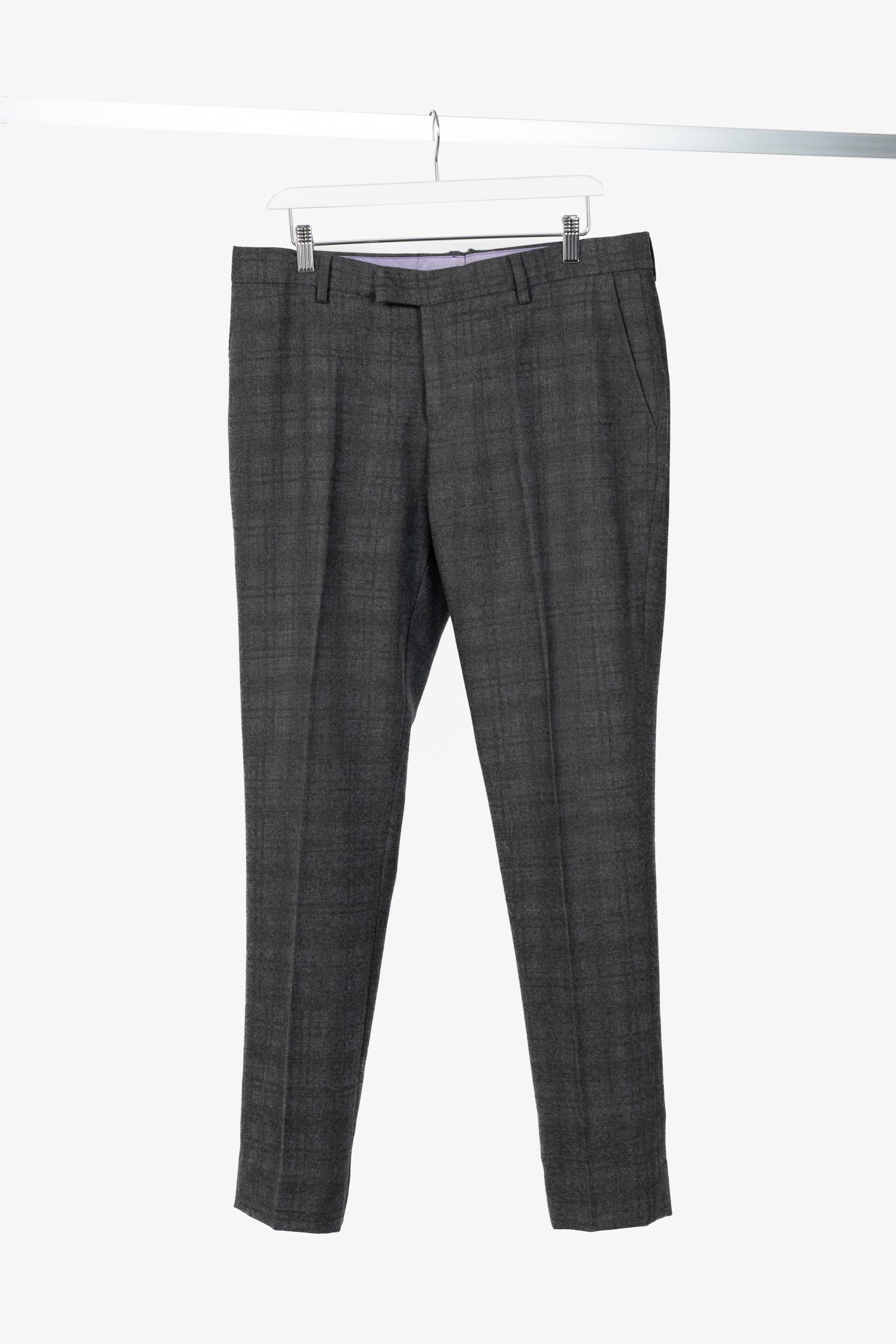 Etro Grey Plaid Wool-Flannel Slim Trousers
