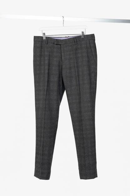 Etro Grey Plaid Wool-Flannel Slim Trousers