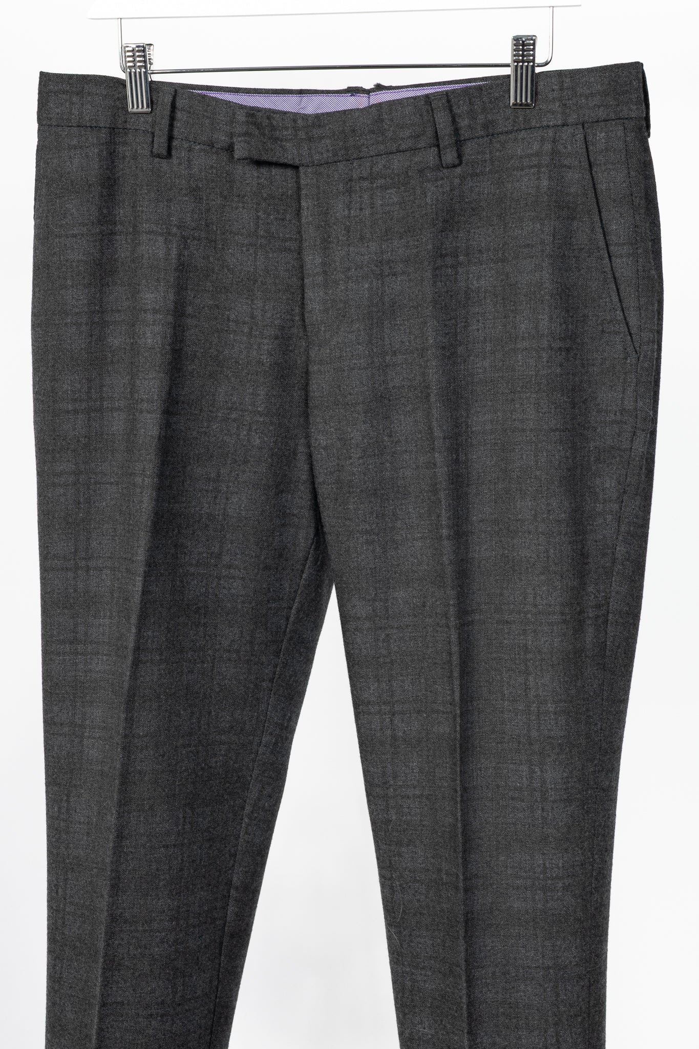 Etro Grey Plaid Wool-Flannel Slim Trousers