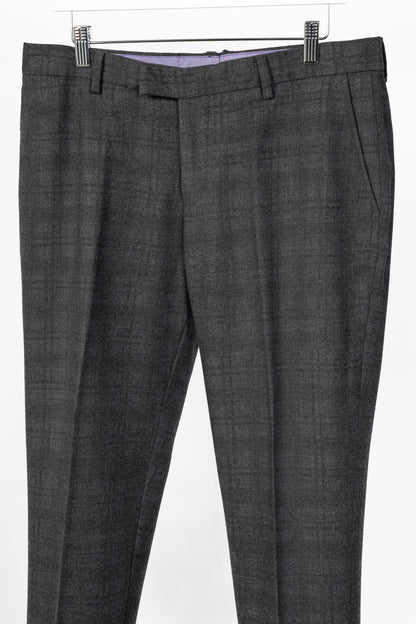 Etro Grey Plaid Wool-Flannel Slim Trousers