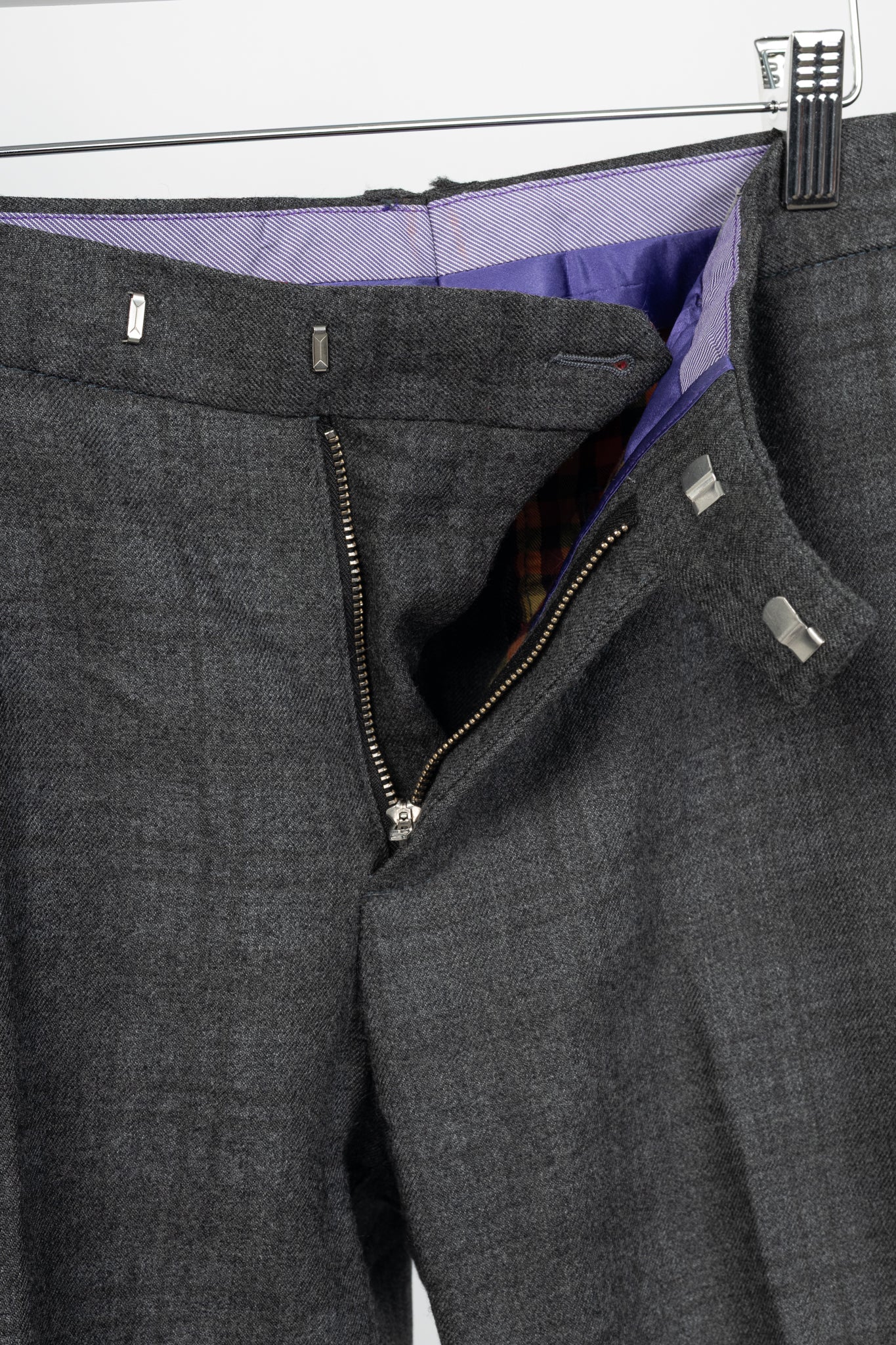 Etro Grey Plaid Wool-Flannel Slim Trousers