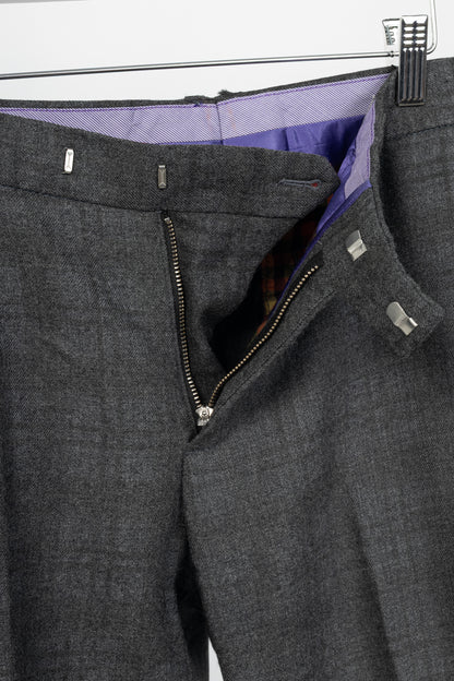 Etro Grey Plaid Wool-Flannel Slim Trousers